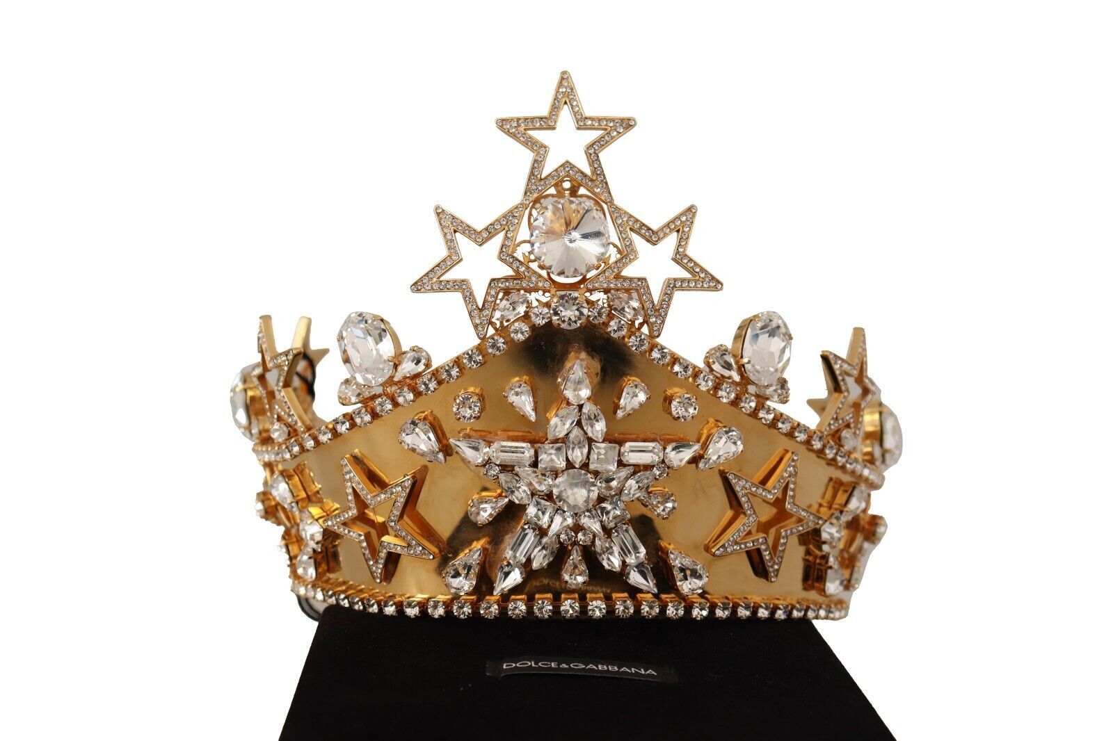 Dolce &amp; Gabbana Gold Crystal Star STRASS Crown Logo Дамска тиара Диадема
