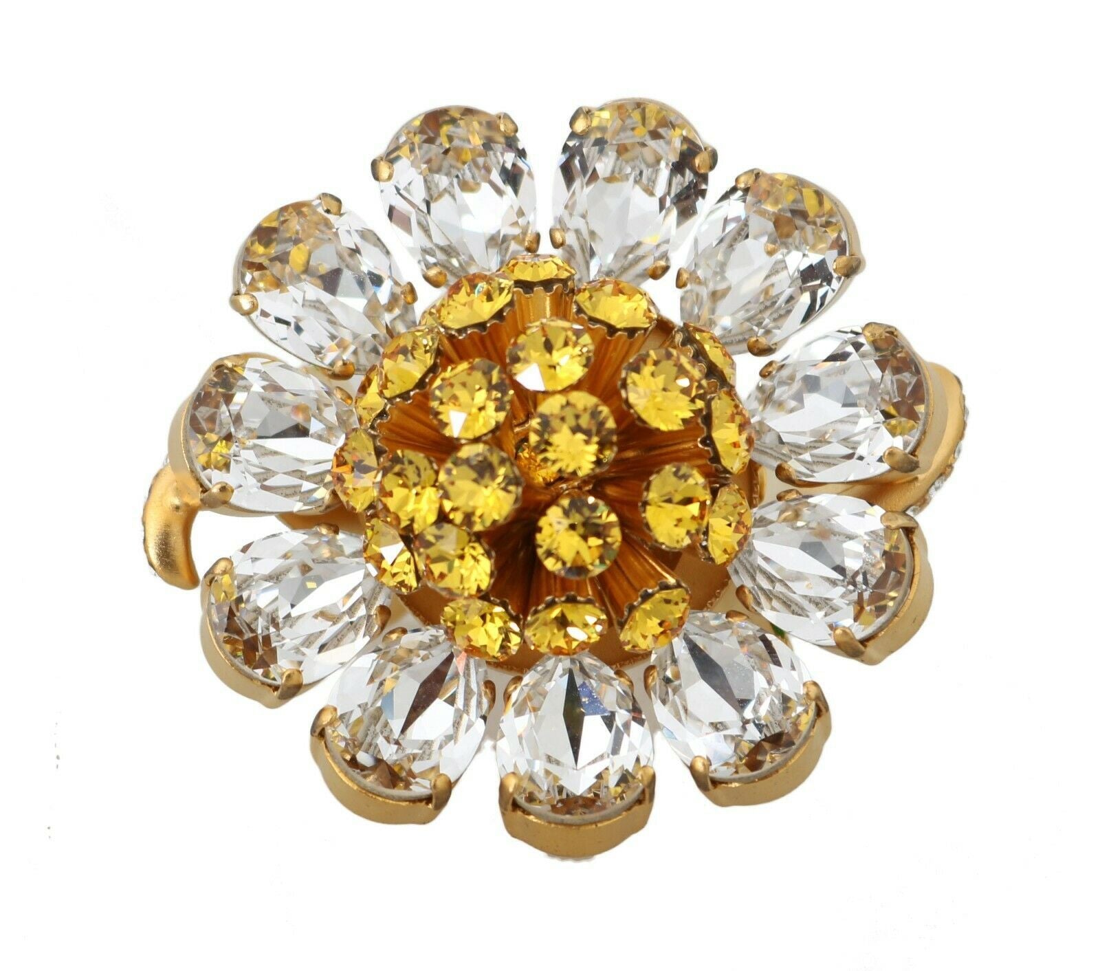 Dolce &amp; Gabbana златен месингов пръстен с цвете от жълт кристал
