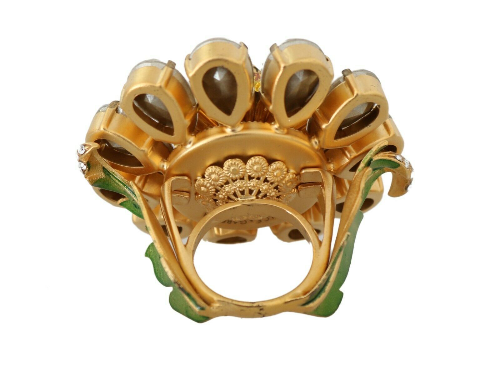 Dolce &amp; Gabbana златен месингов пръстен с цвете от жълт кристал