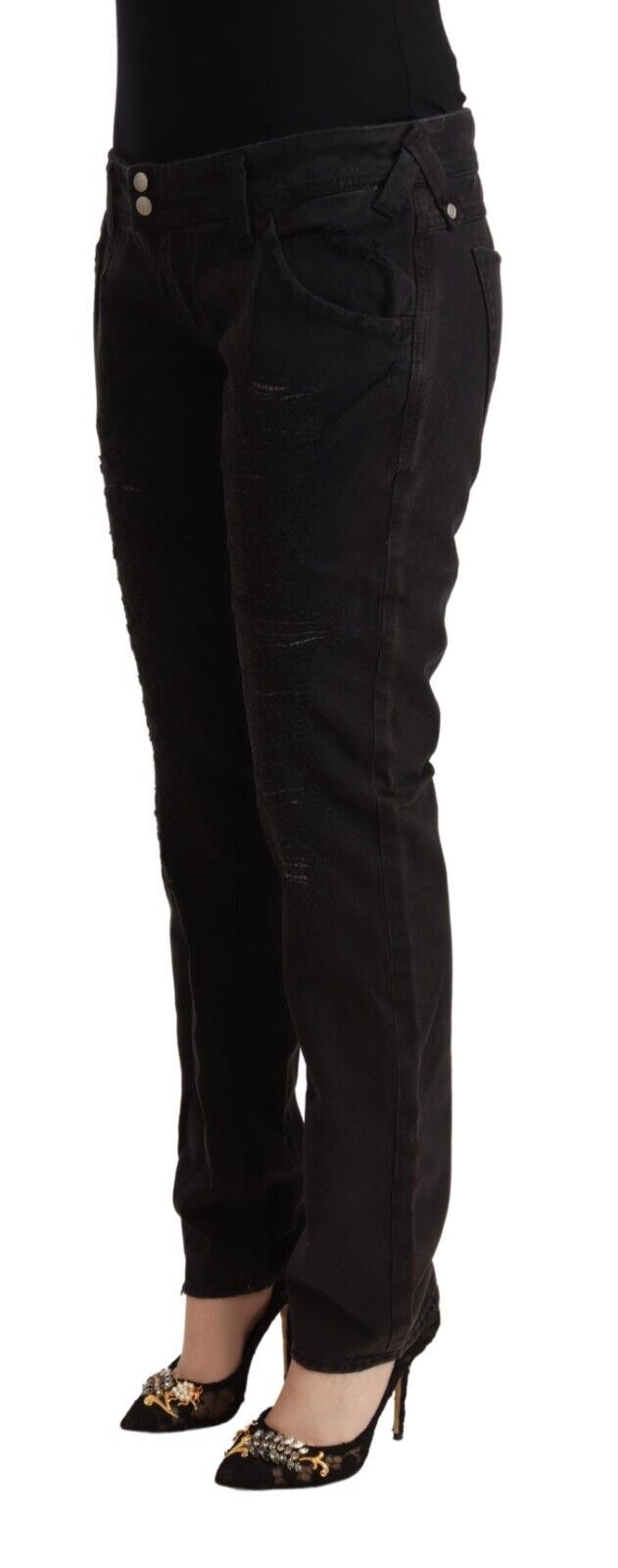 CYCLE Черни памучни дънки с прилепнали дънки с ниска талия