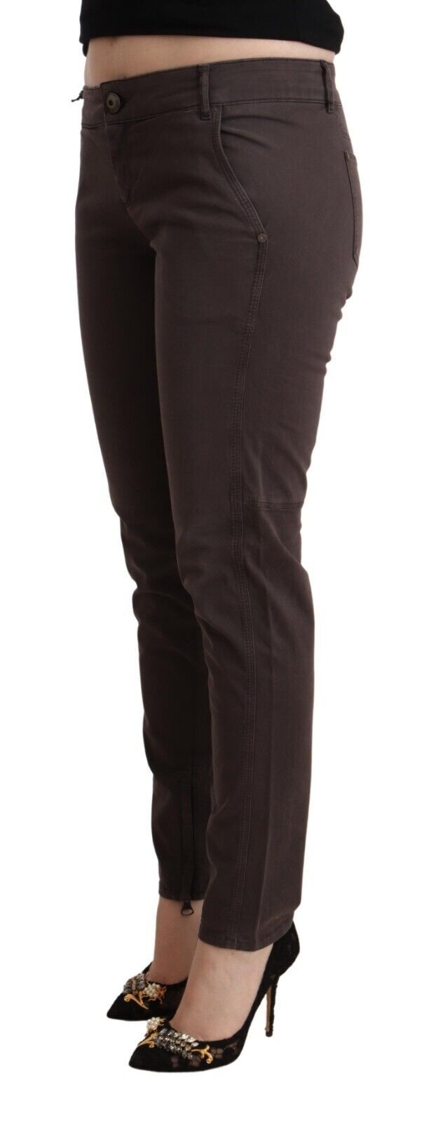 Кафяви памучни тесни панталони с ниска талия Ermanno Scervino
