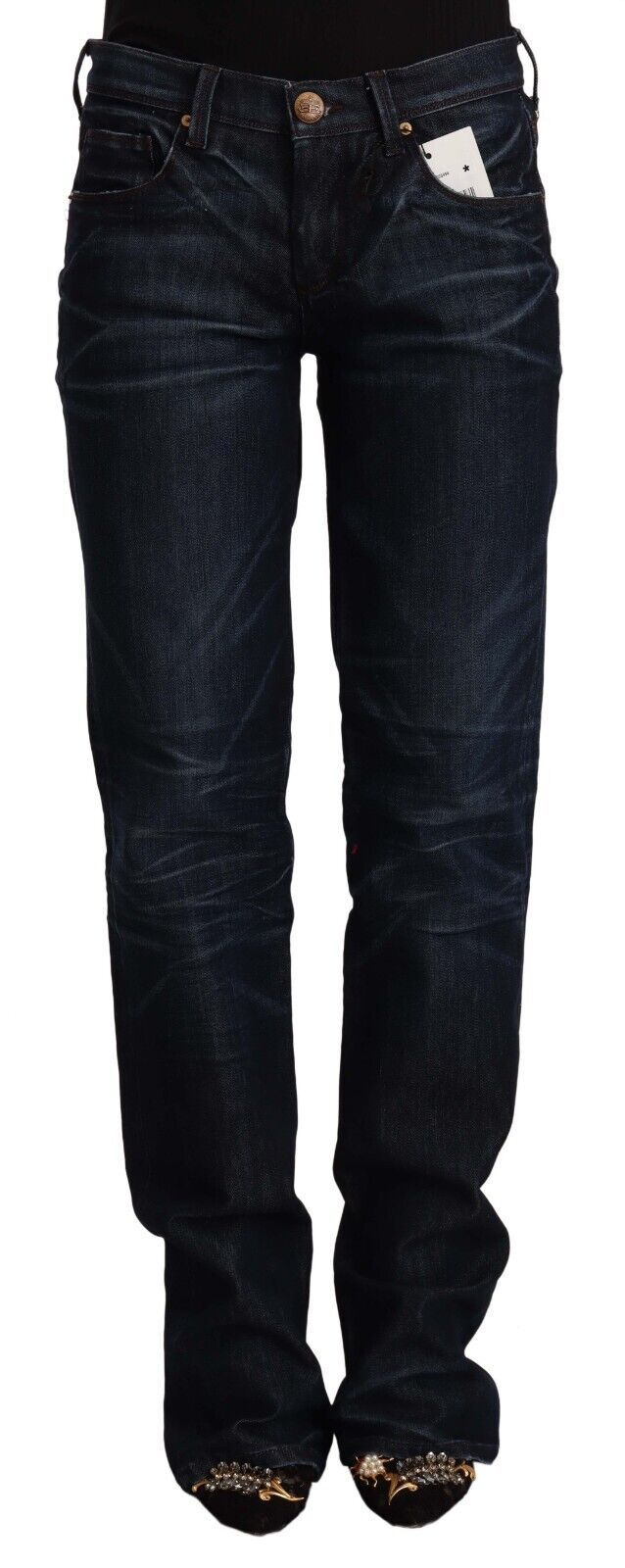 Тъмно сини памучни дънкови дънки със средна талия Ermanno Scervino