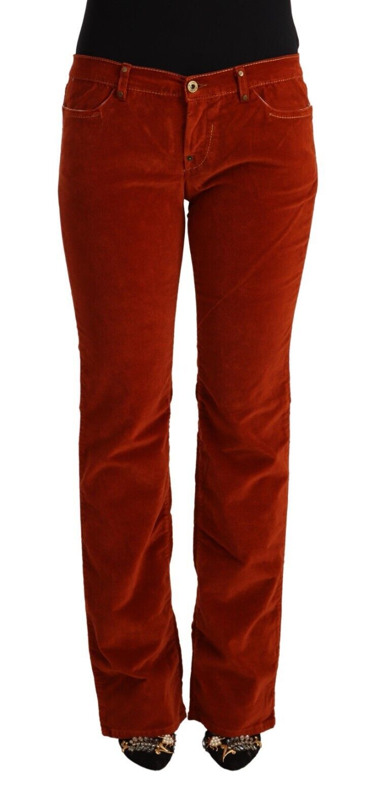 GF Ferre Червени памучни прави ежедневни дънки с ниска талия
