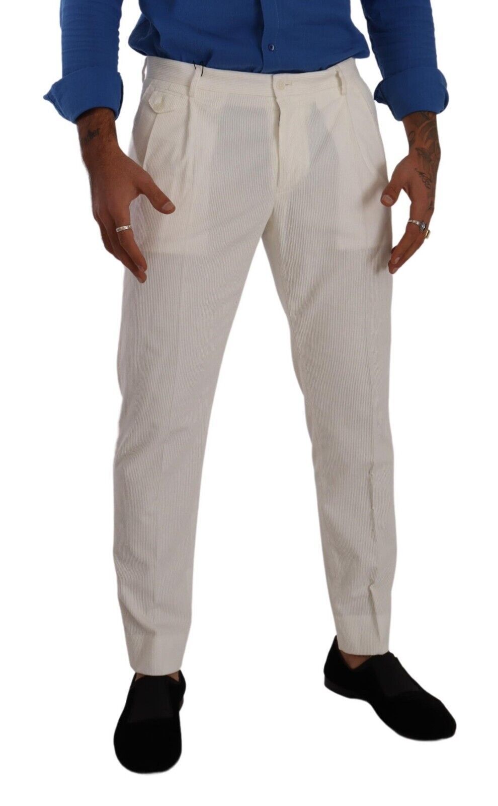Dolce & Gabbana Elegant Tapered Corduroy Pants in Off White
