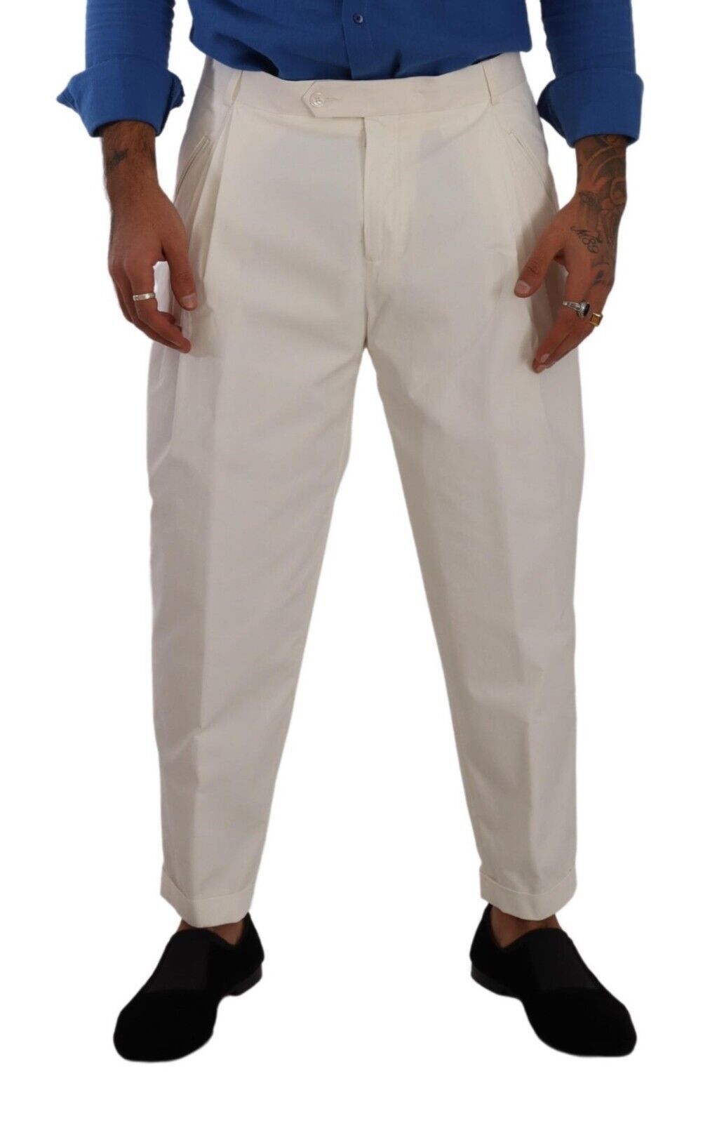 Бели памучни стеснени мъжки панталони Dolce &amp; Gabbana