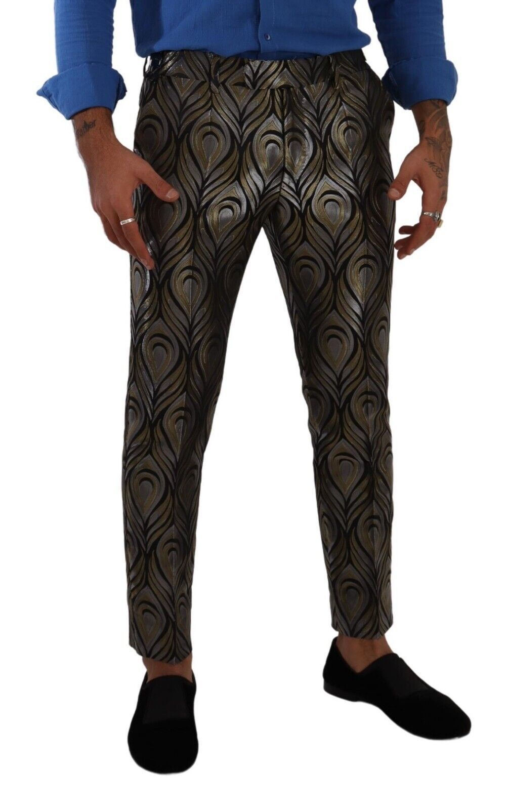 Dolce &amp; Gabbana Сребърен златен жакардов панталон за мъже