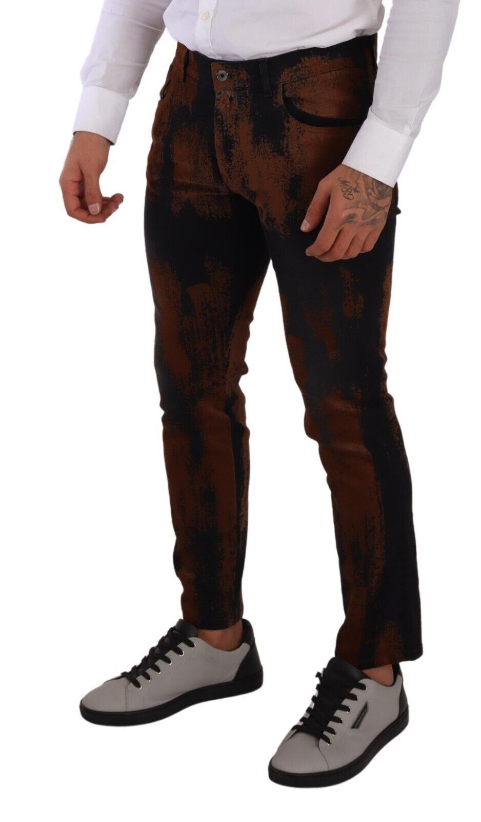 Dolce & Gabbana Chic Black Brown Tie-Dye Slim Fit Jeans