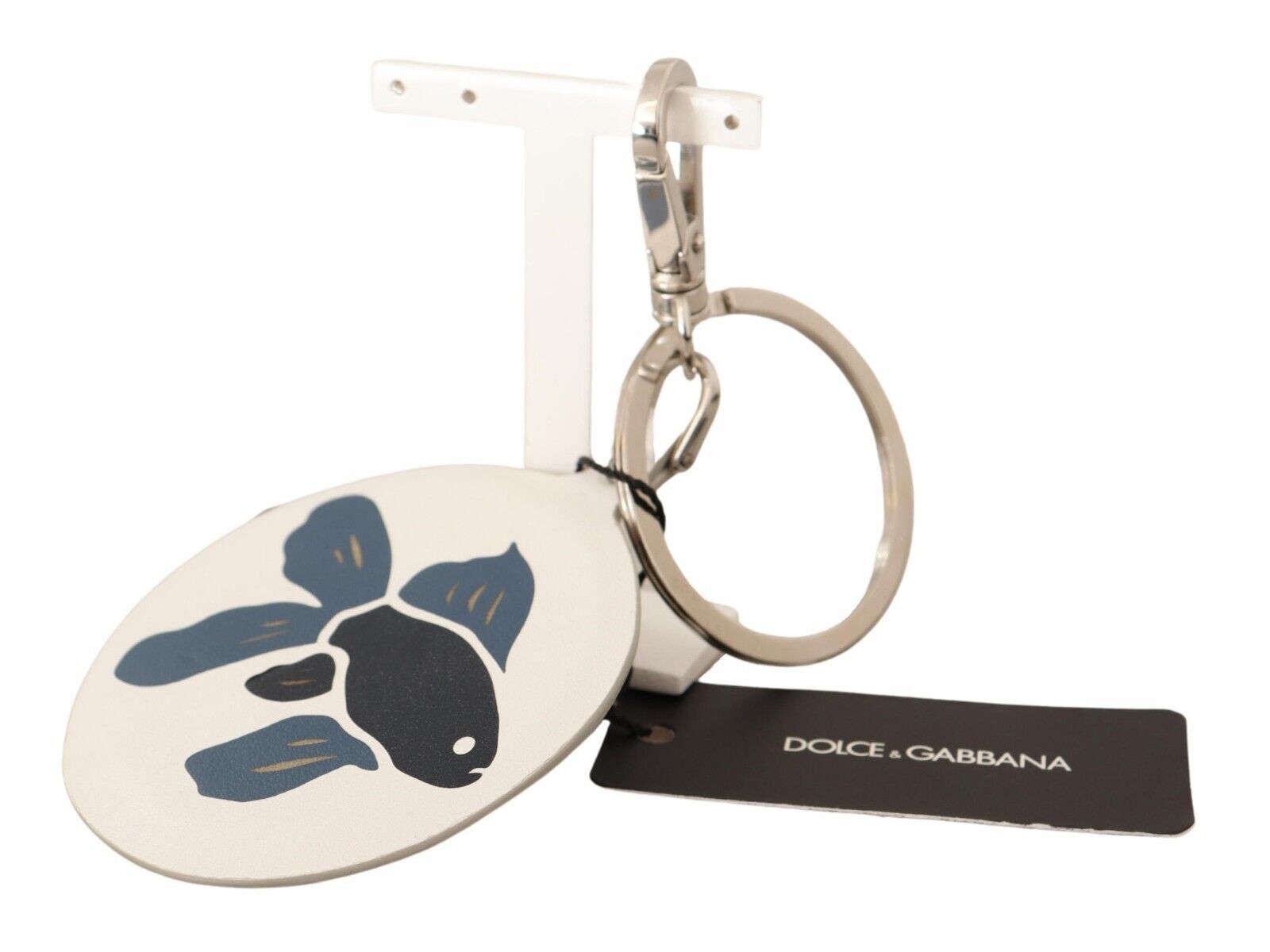 Dolce &amp; Gabbana ключодържател с ключодържател от бяла кожа с риба и метал в сребрист цвят