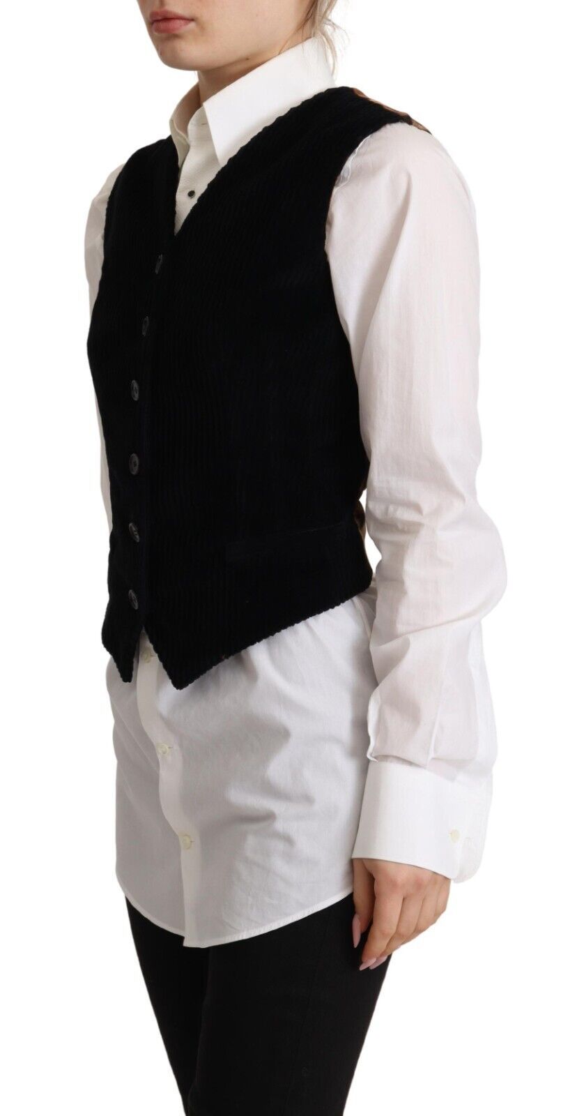 Dolce &amp; Gabbana черна жилетка с V-образно деколте и кадифе с копчета