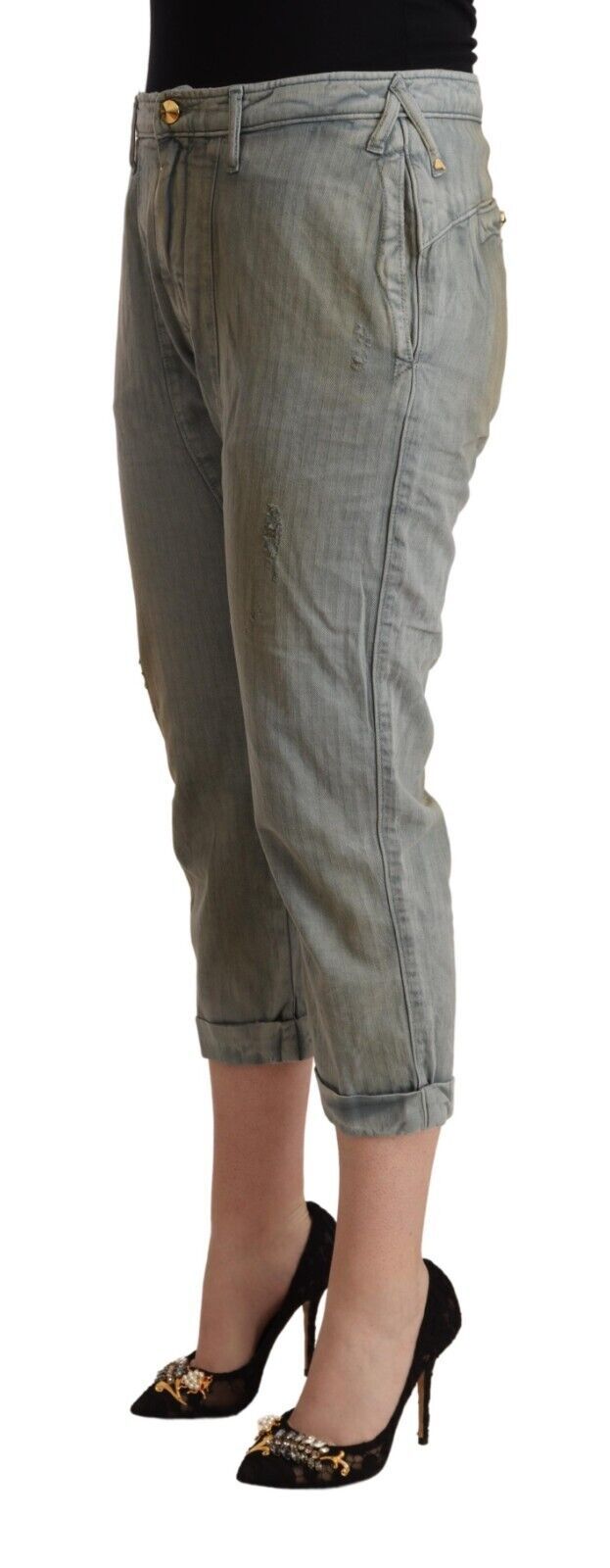 CYCLE Сиви 100% памук тесни изрязани панталони със средна талия
