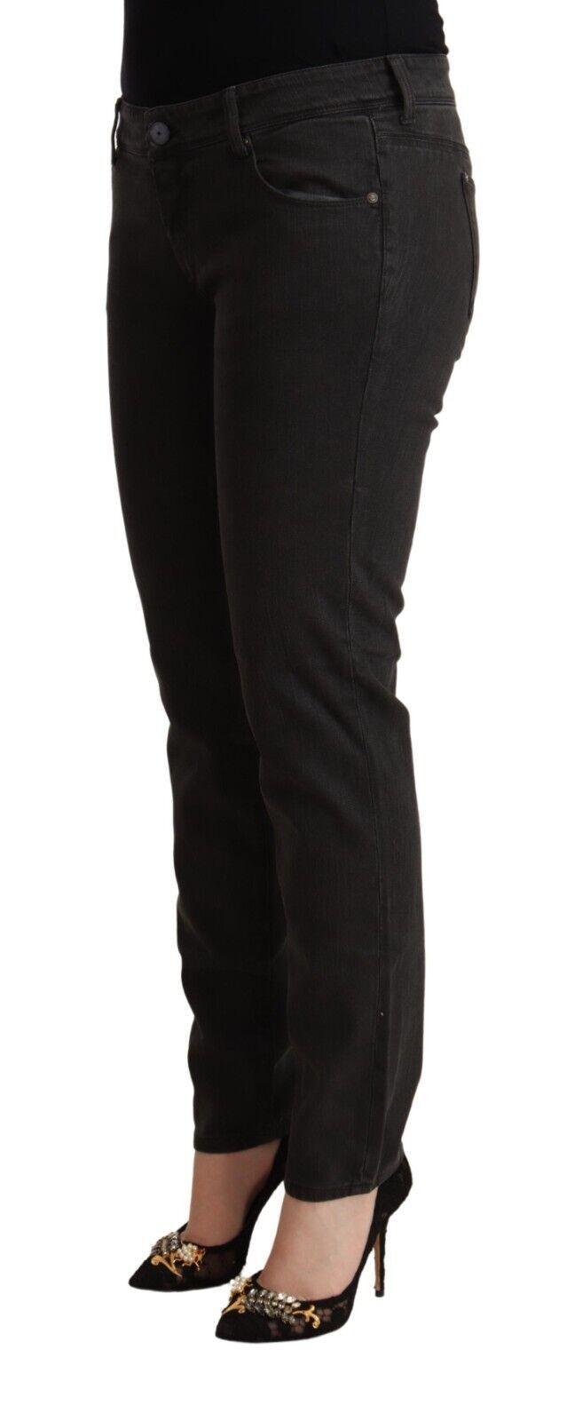 Черни тесни памучни дънки с ниска талия Ermanno Scervino
