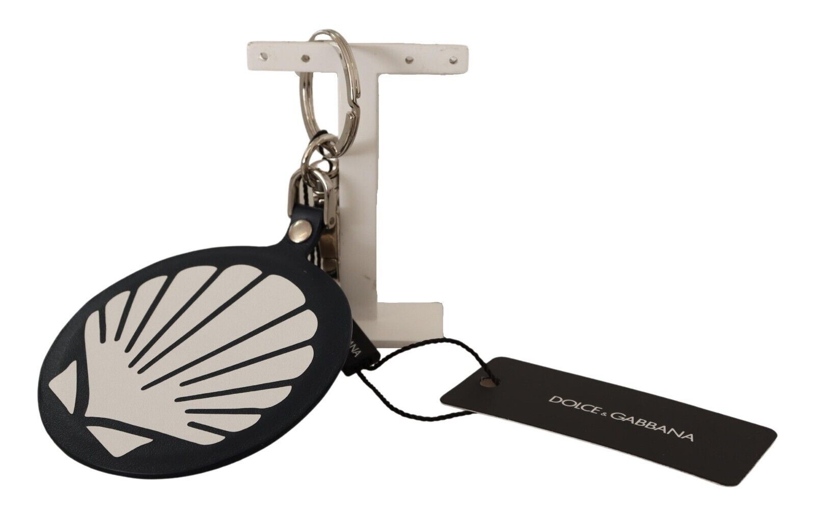 Ключодържател Dolce &amp; Gabbana с черен кожен метален ключодържател в сребрист цвят