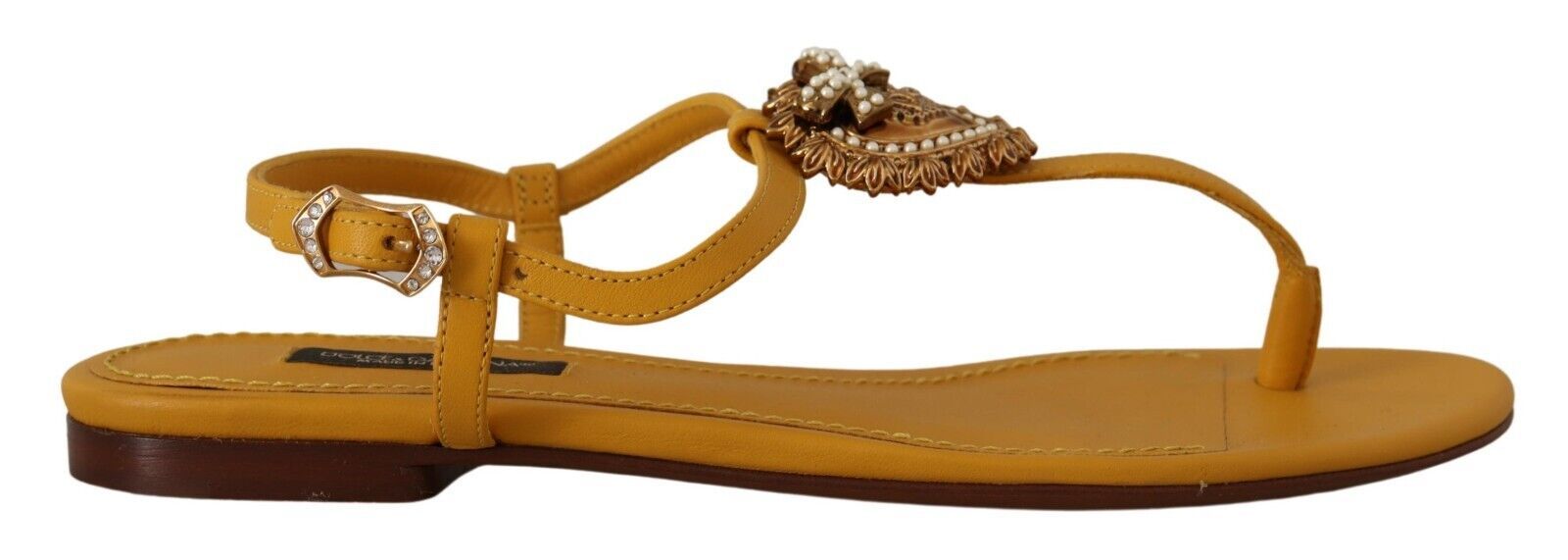 Dolce &amp; Gabbana Горчица кожени сандали Devotion Flats Обувки