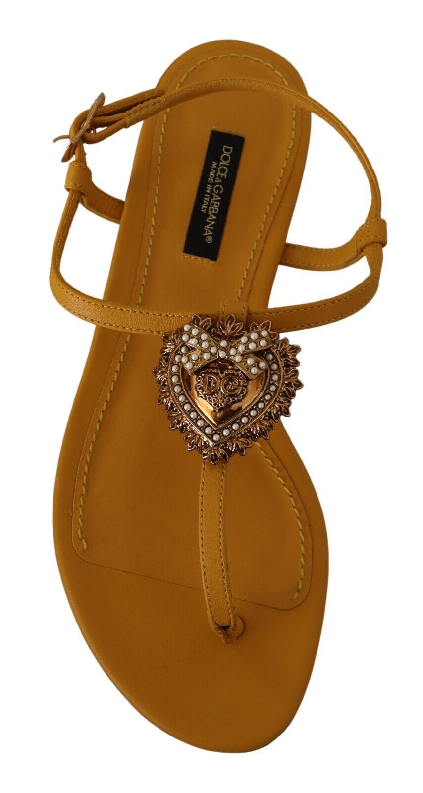 Dolce &amp; Gabbana Горчица кожени сандали Devotion Flats Обувки