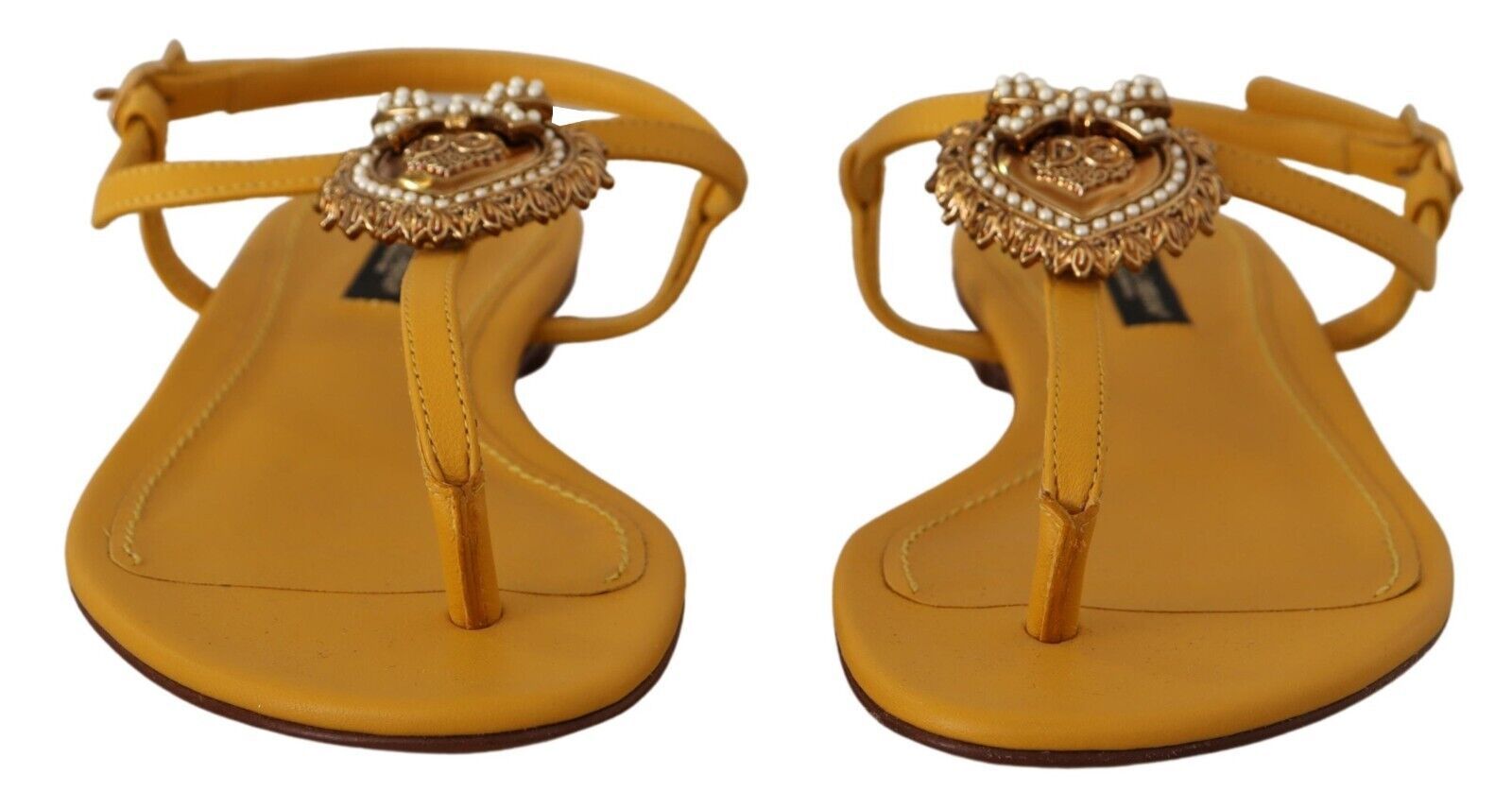 Dolce &amp; Gabbana Горчица кожени сандали Devotion Flats Обувки