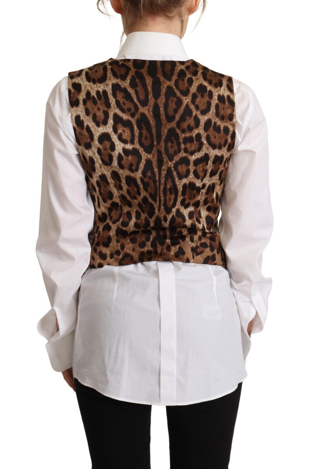 Dolce &amp; Gabbana Кафяво карирано леопардово горнище без ръкави с V-образно деколте