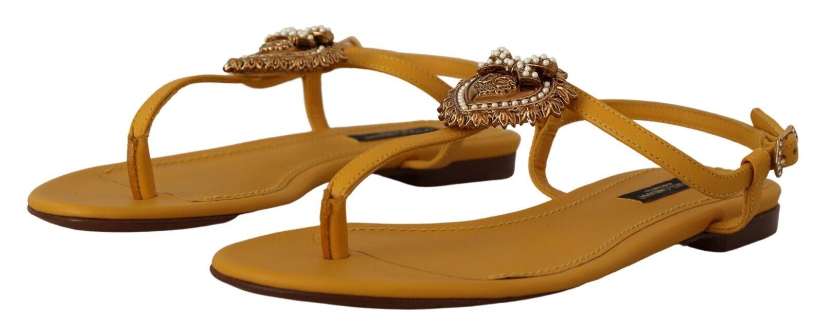 Dolce &amp; Gabbana Горчица кожени сандали Devotion Flats Обувки