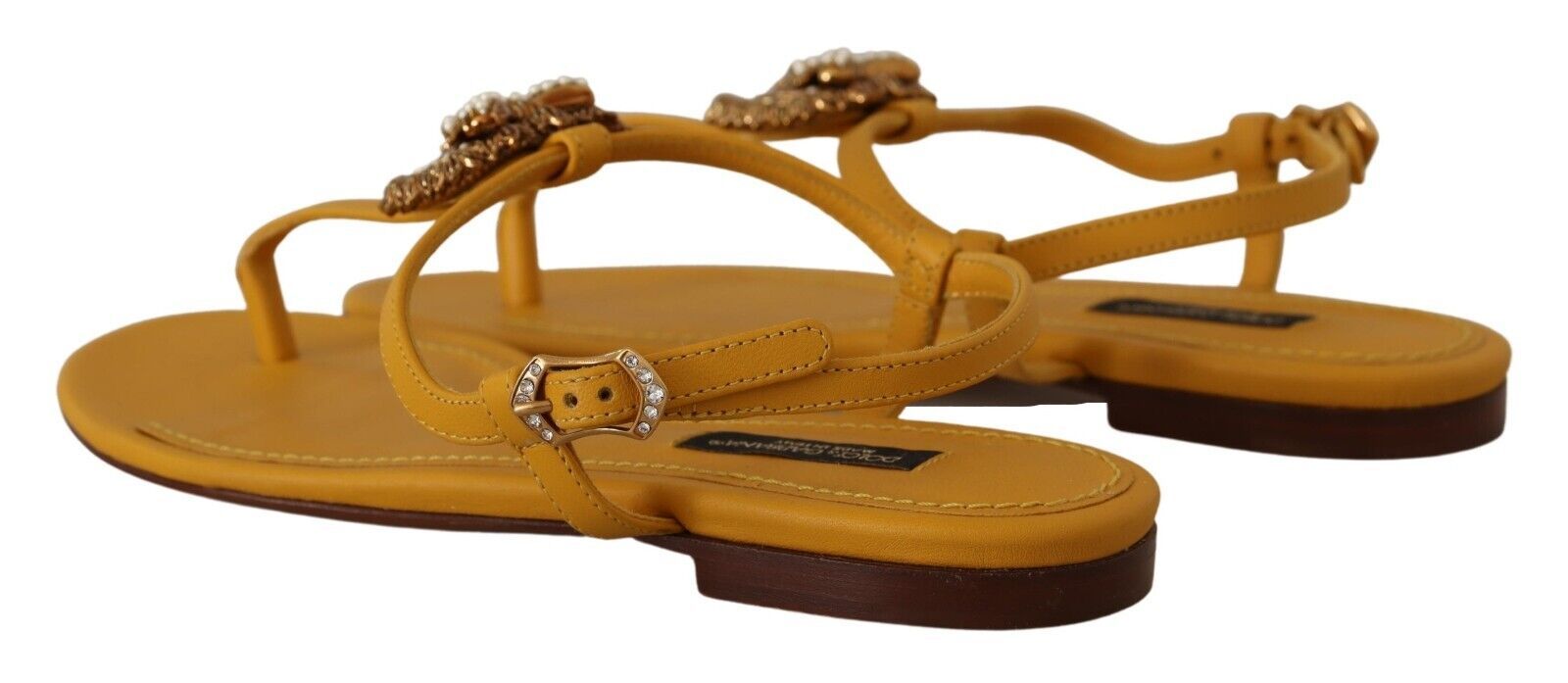 Dolce &amp; Gabbana Горчица кожени сандали Devotion Flats Обувки