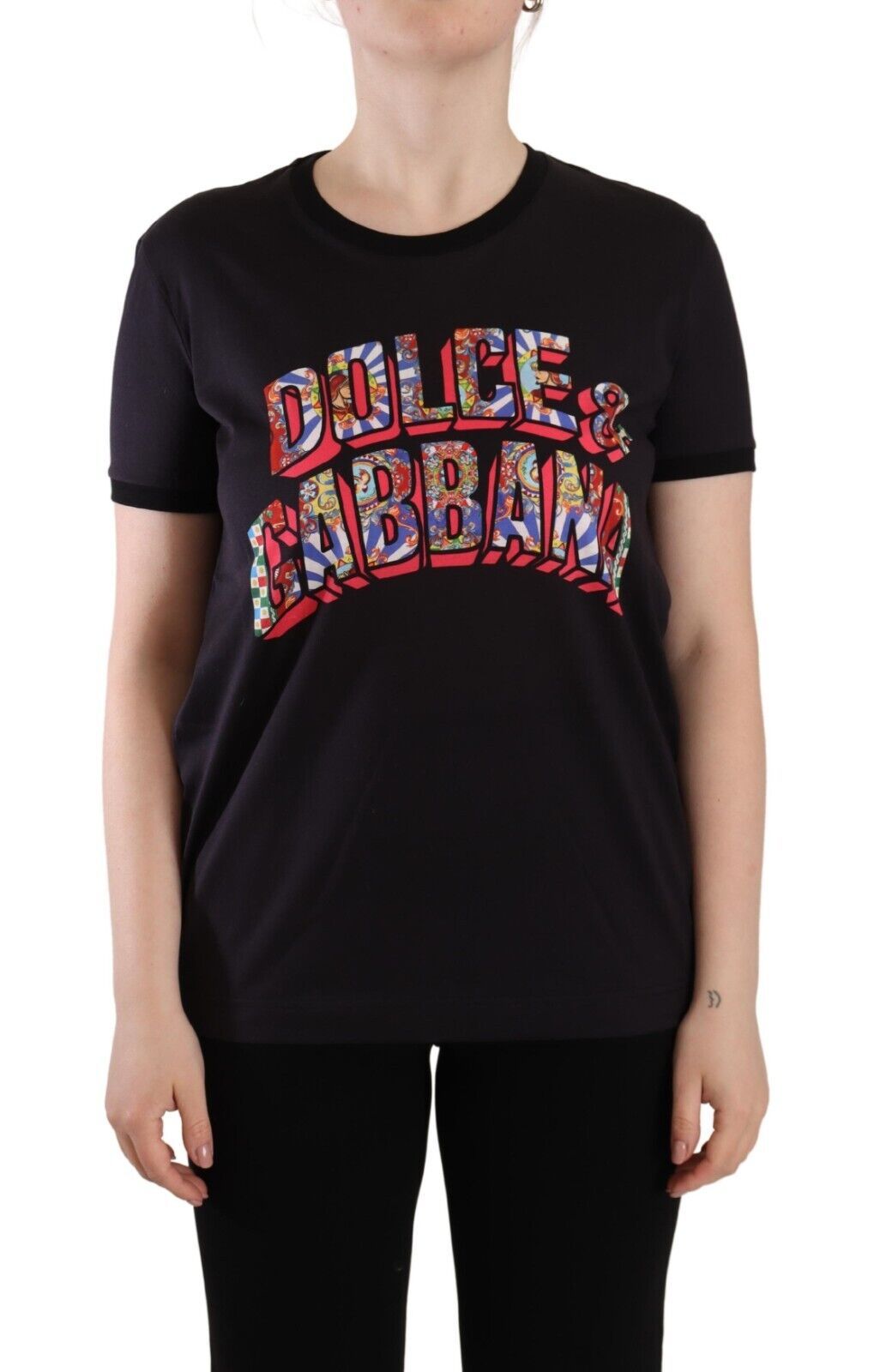 Памучна тениска с кръгло деколте с принт на черно лого Dolce &amp; Gabbana