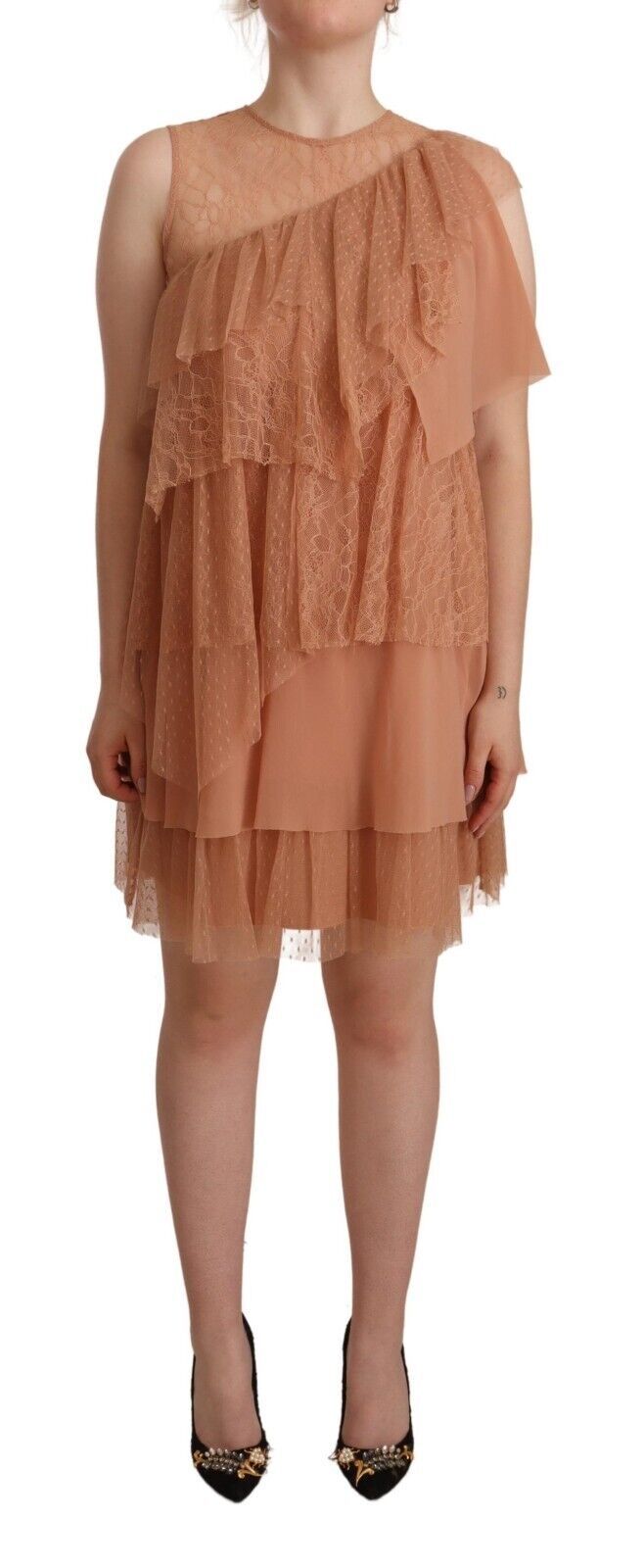 Liu Jo Розова дантелена мини рокля без ръкави на пластове