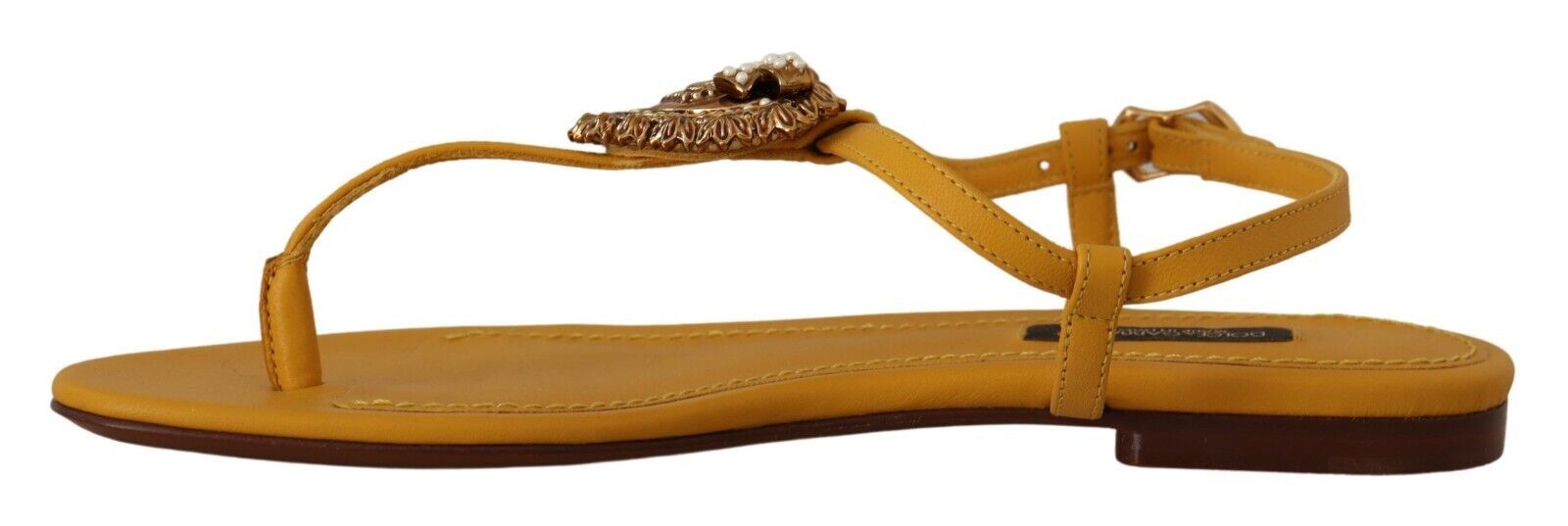 Dolce &amp; Gabbana Горчица кожени сандали Devotion Flats Обувки