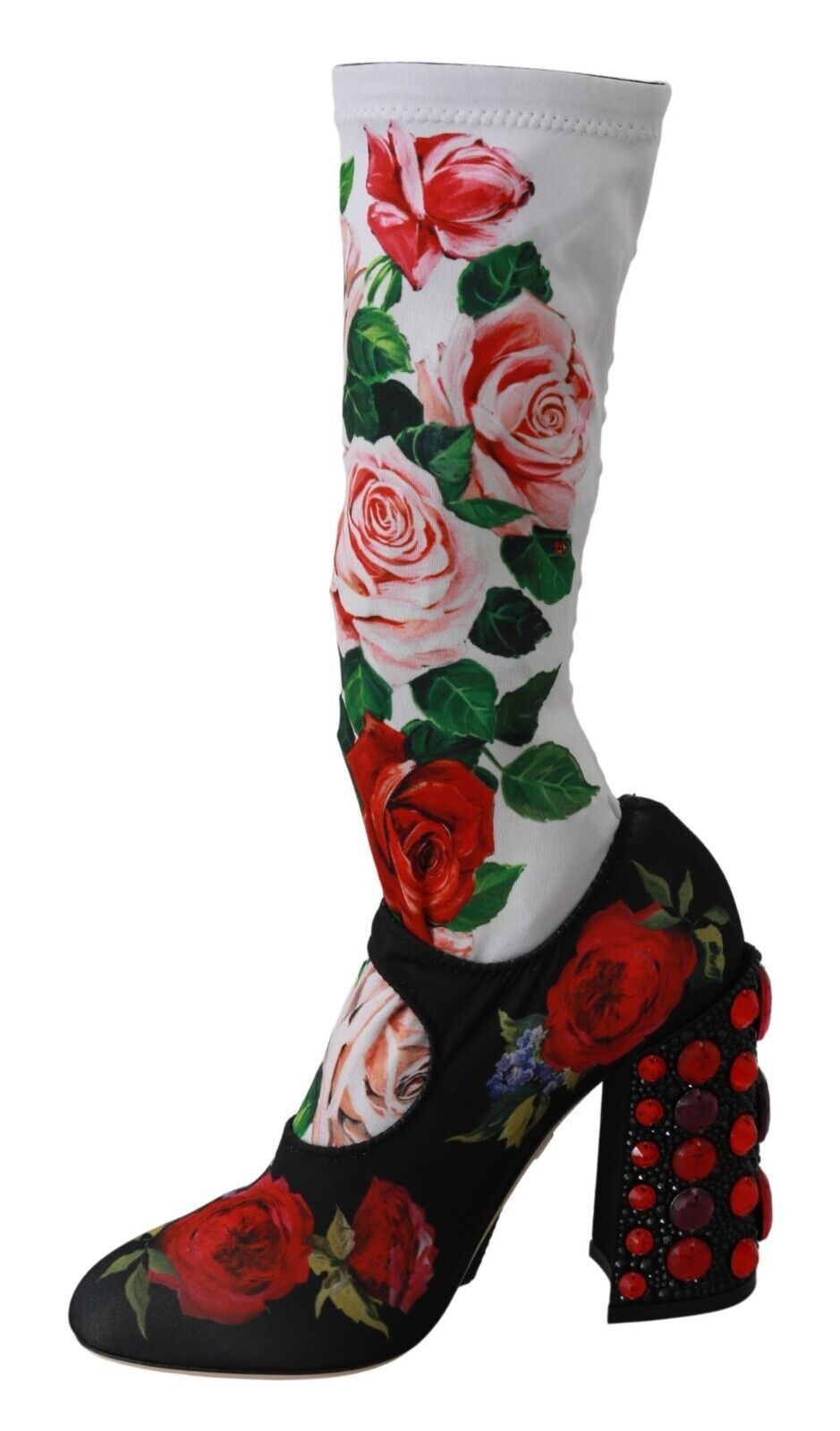 Черни флорални чорапи Dolce &amp; Gabbana Кристално трико Ботуши Обувки