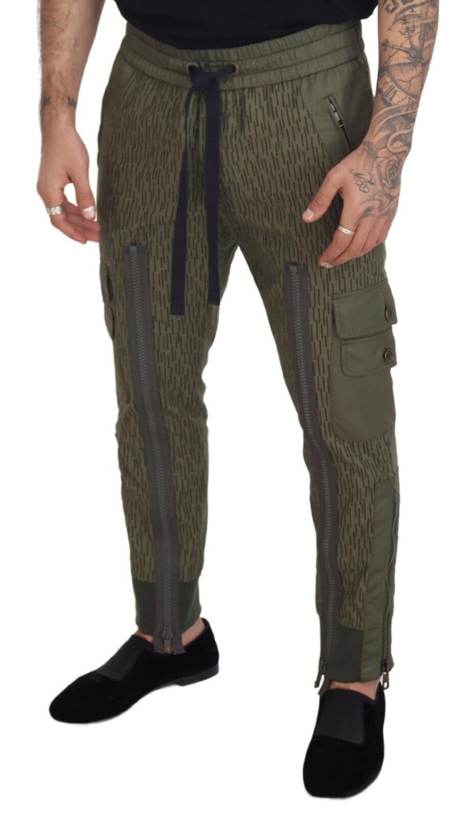 Dolce &amp; Gabbana Мъжки панталон с карго цип и зелени райета