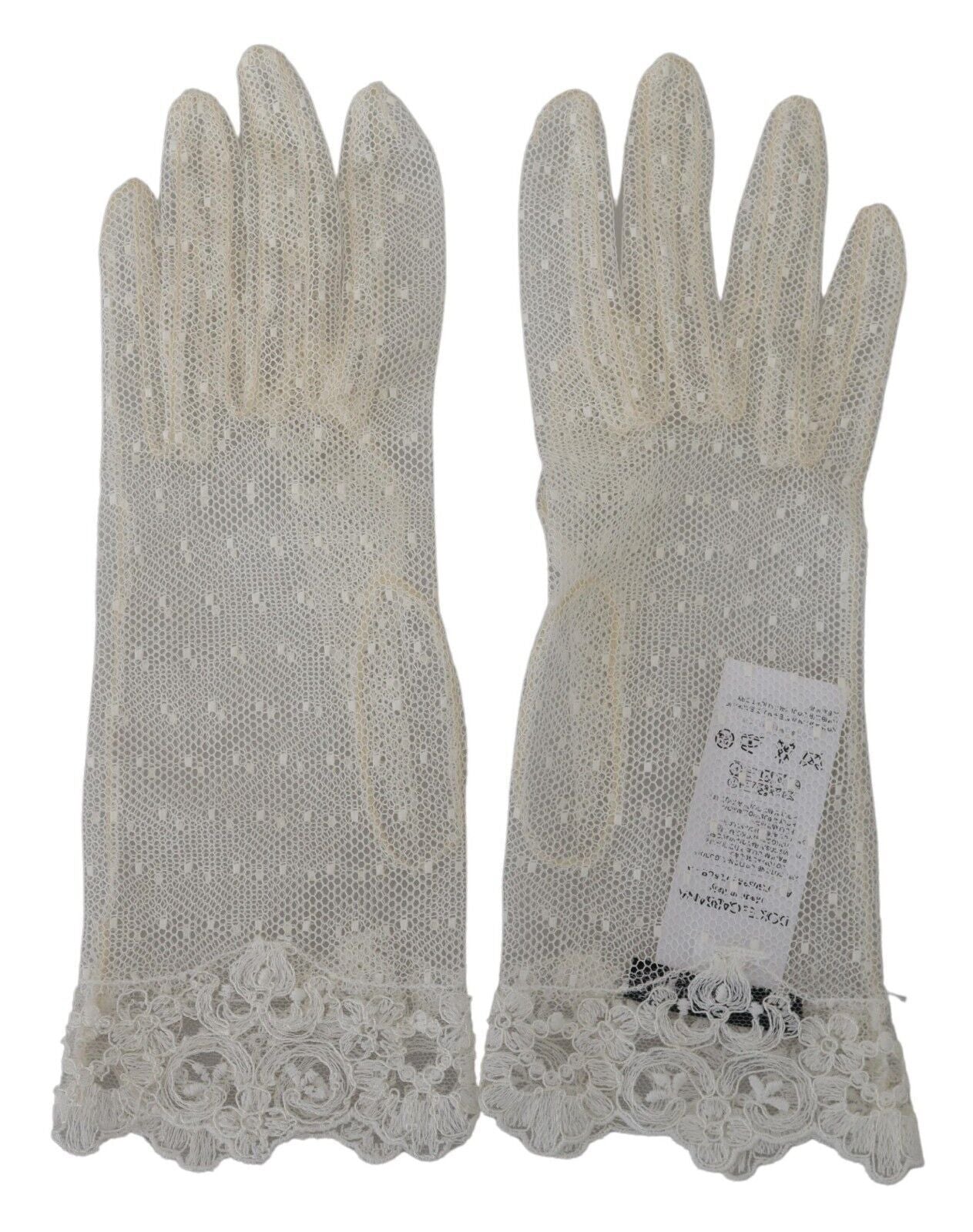 Бели памучни ръкавици с ръкавица Dolce &amp; Gabbana с дължина до китката