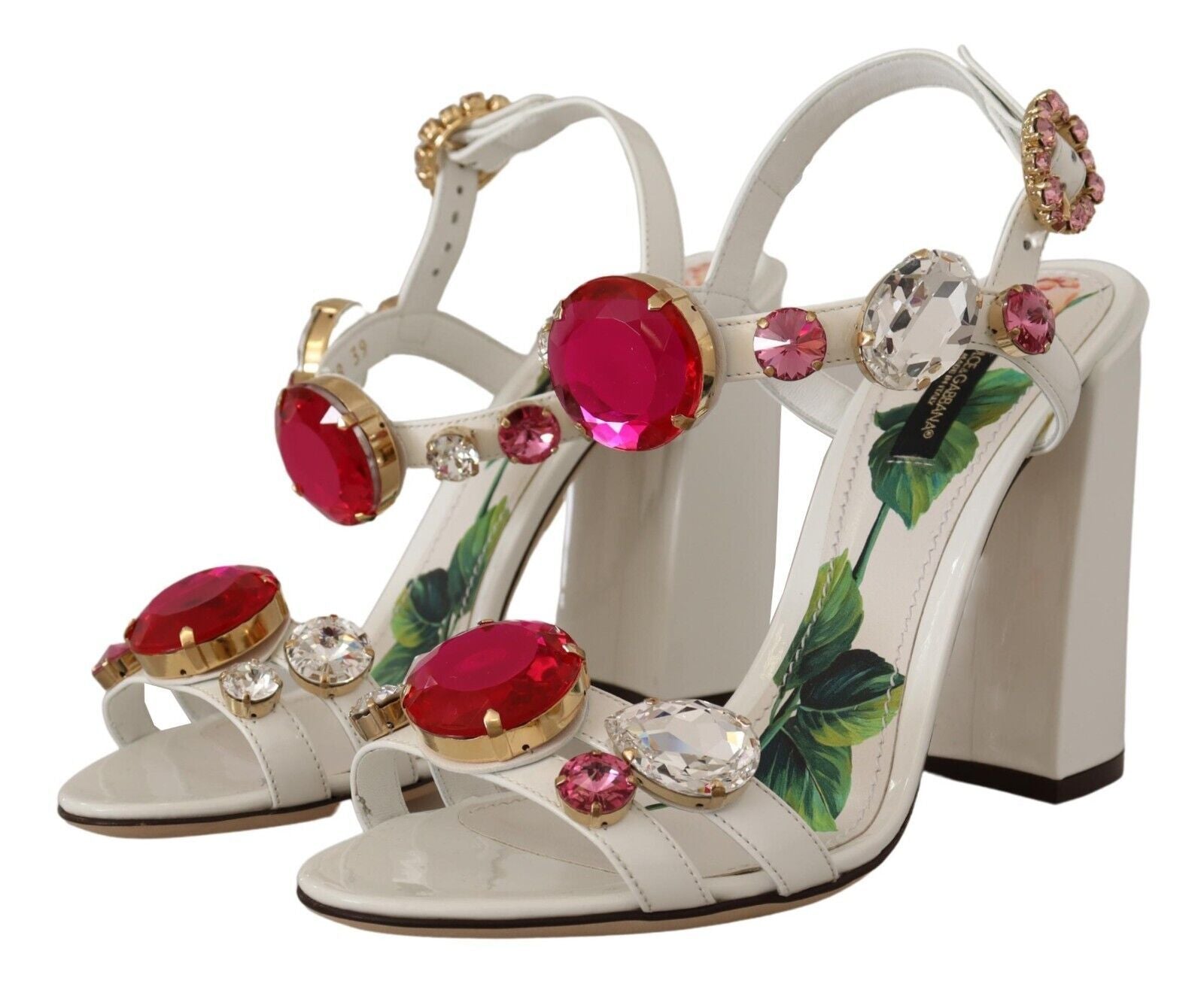 Dolce &amp; Gabbana Бели кожени сандали с кристални токчета Keira