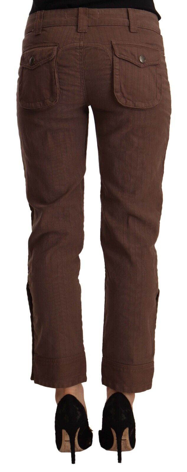 Кафяви памучни скъсени капри панталони със средна талия Just Cavalli