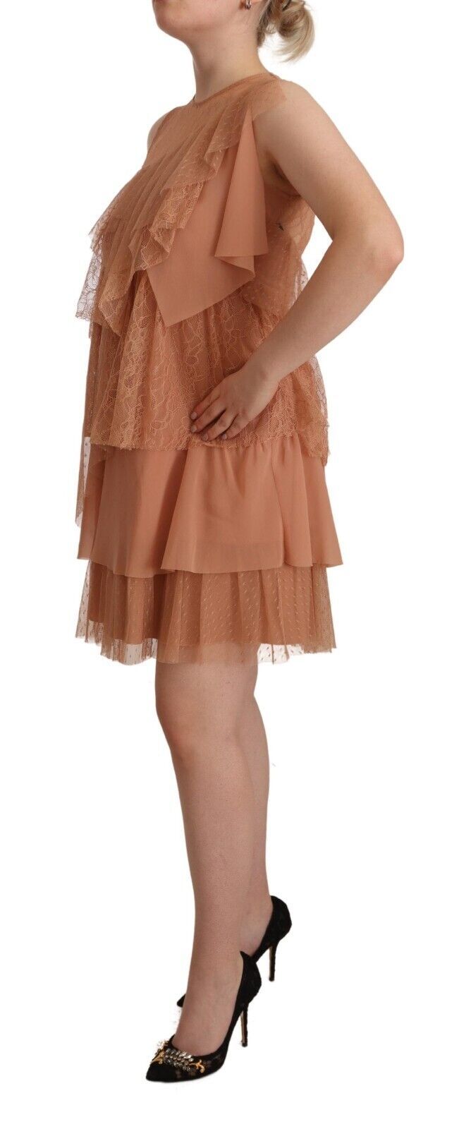 Liu Jo Розова дантелена мини рокля без ръкави на пластове
