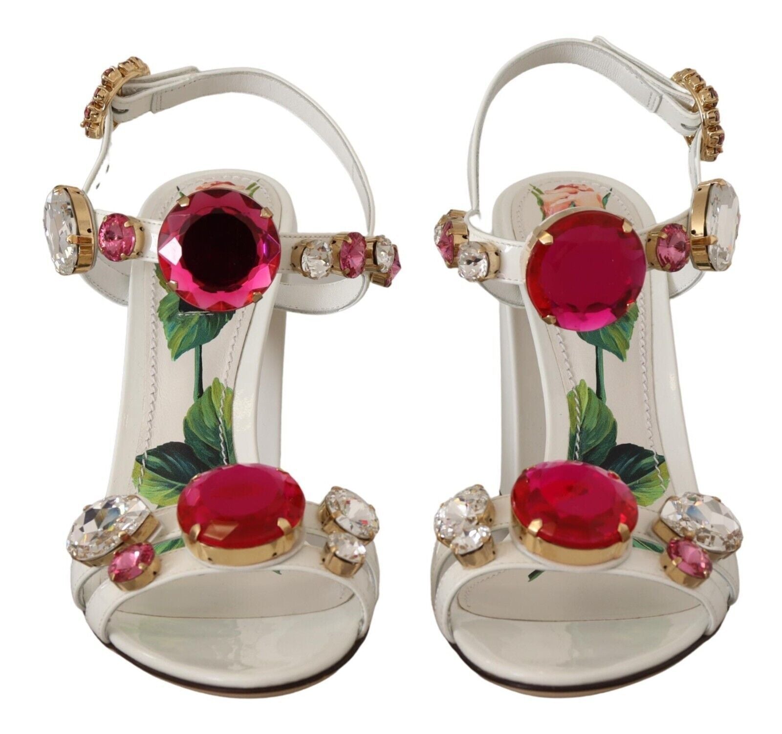 Dolce &amp; Gabbana Бели кожени сандали с кристални токчета Keira