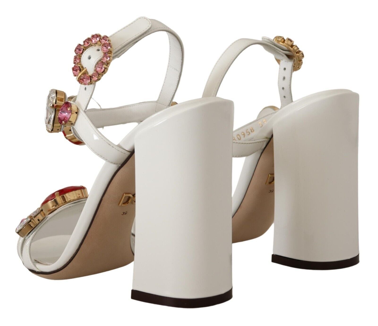 Dolce &amp; Gabbana Бели кожени сандали с кристални токчета Keira