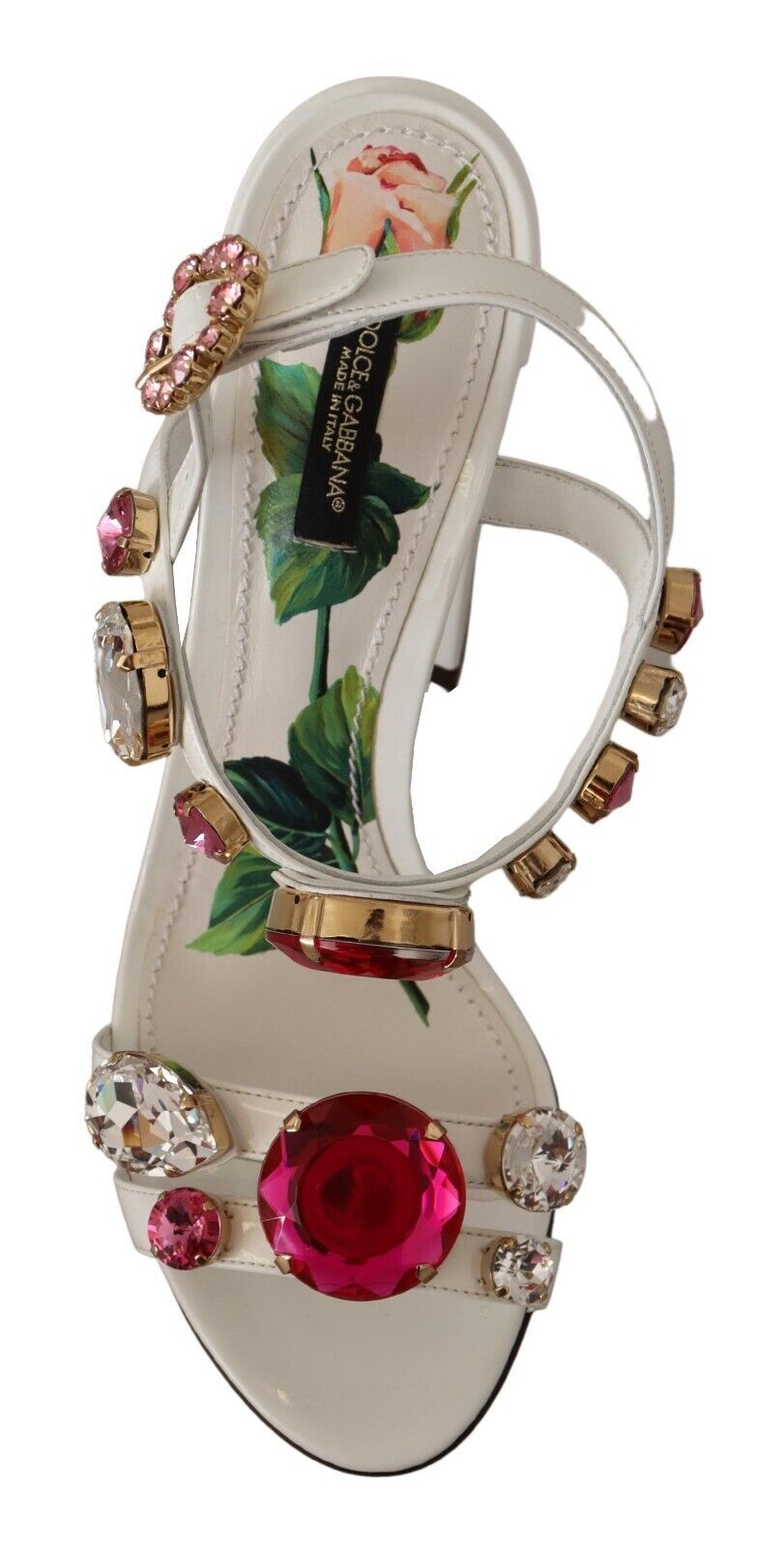 Dolce &amp; Gabbana Бели кожени сандали с кристални токчета Keira
