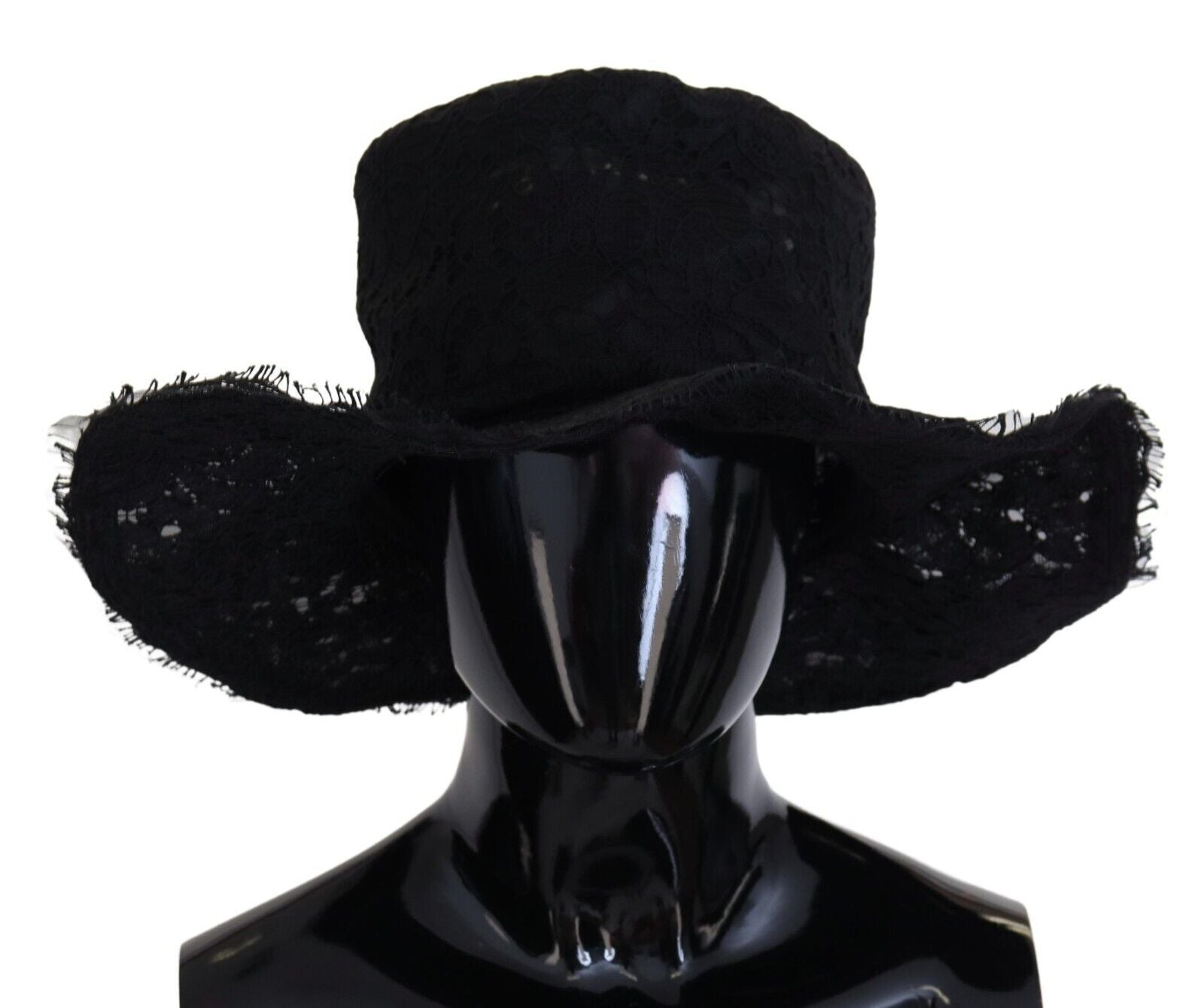 Dolce &amp; Gabbana черна флорална дантелена шапка с широка периферия