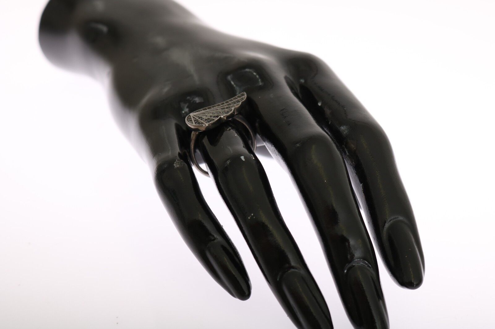 Nialaya Сребърен дамски черен CZ пръстен с родий 925