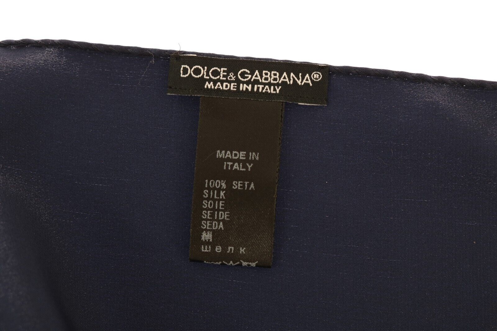 Dolce &amp; Gabbana син 100% копринен квадратен мъжки шал с кърпичка