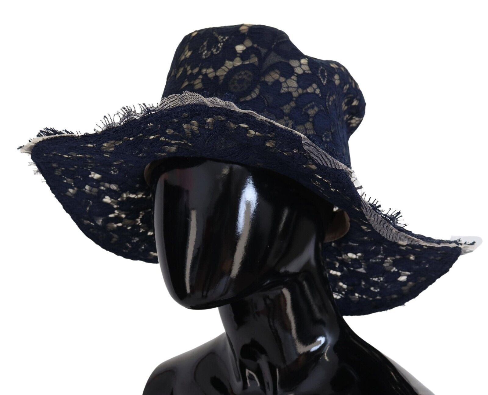 Dolce &amp; Gabbana Синя дантелена флорална шапка с широка периферия