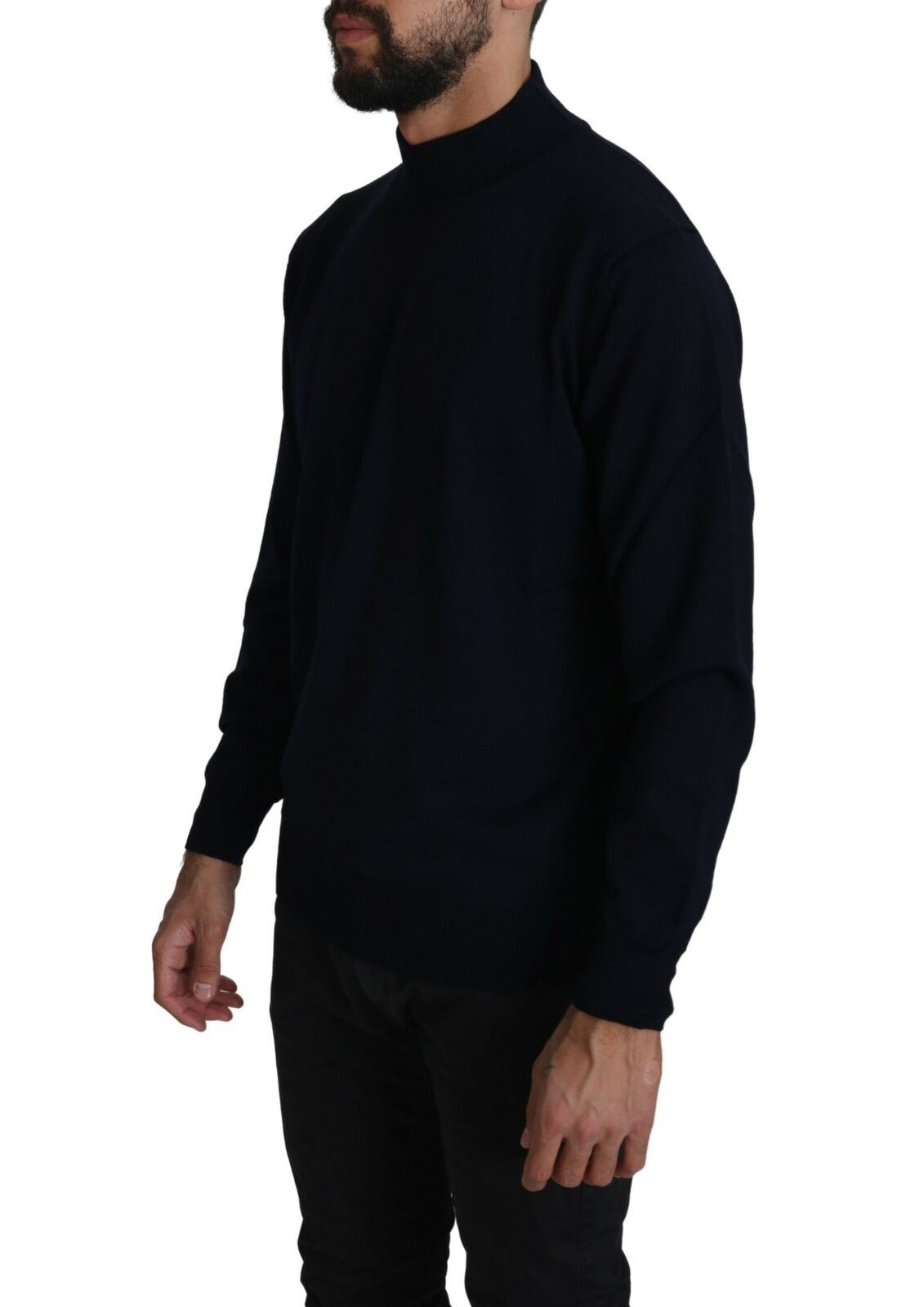 MILA SCHÖN Тъмносин пуловер с кръгло деколте 100% вълнен пуловер