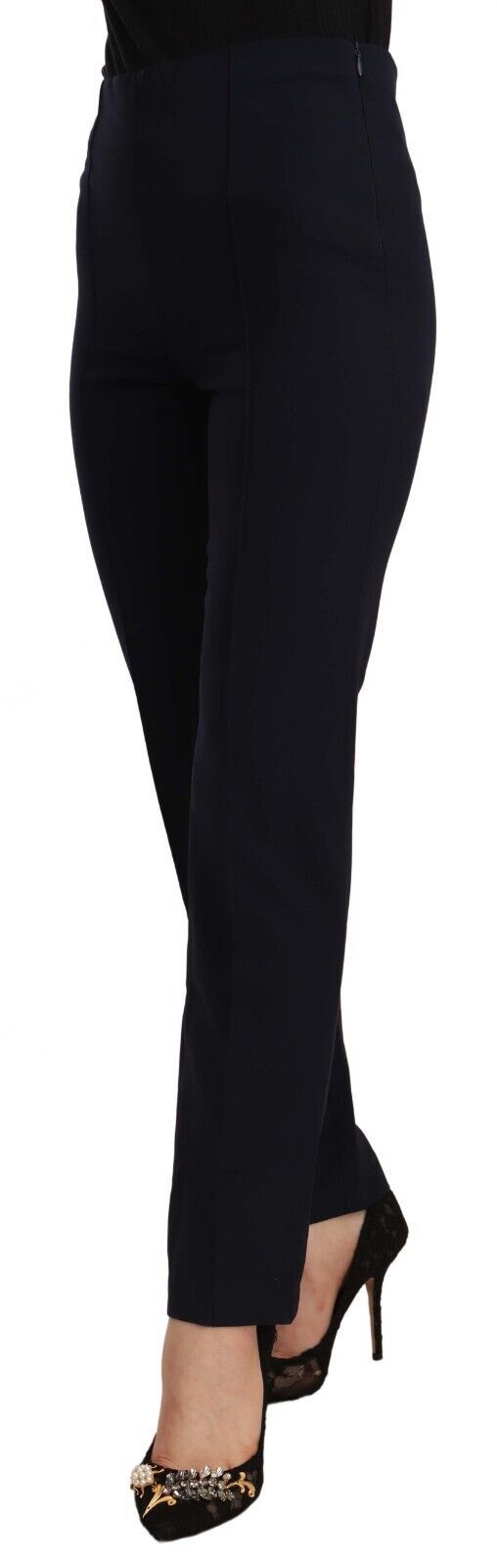 Черен полиестерен дамски прав панталон с висока талия AGLINI