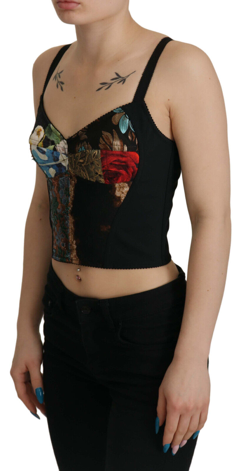 Черна пачуърк сицилианска блуза Dolce &amp; Gabbana, корсет, изрязано горнище