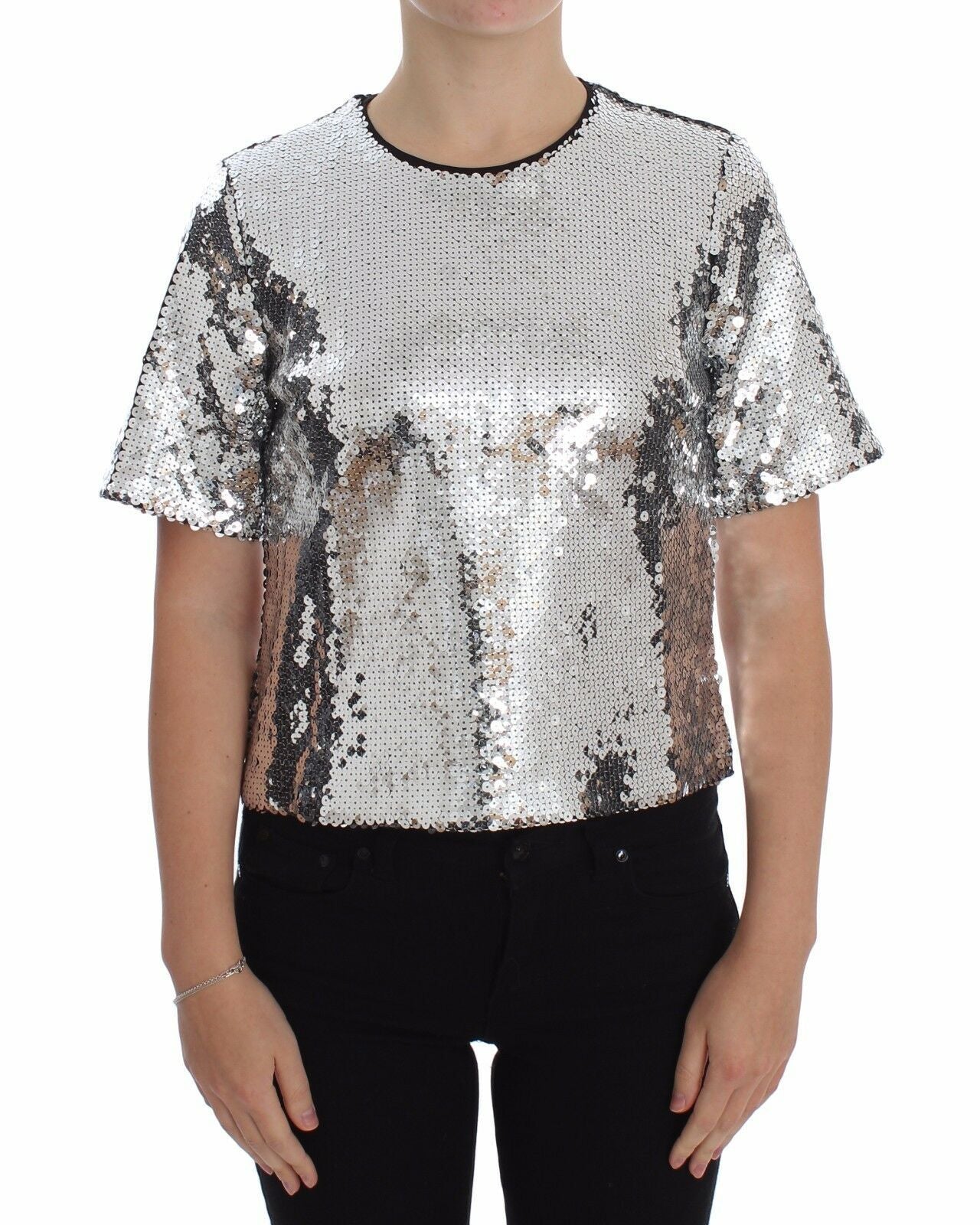 Dolce &amp; Gabbana Сребърна блуза с пайети и тениска