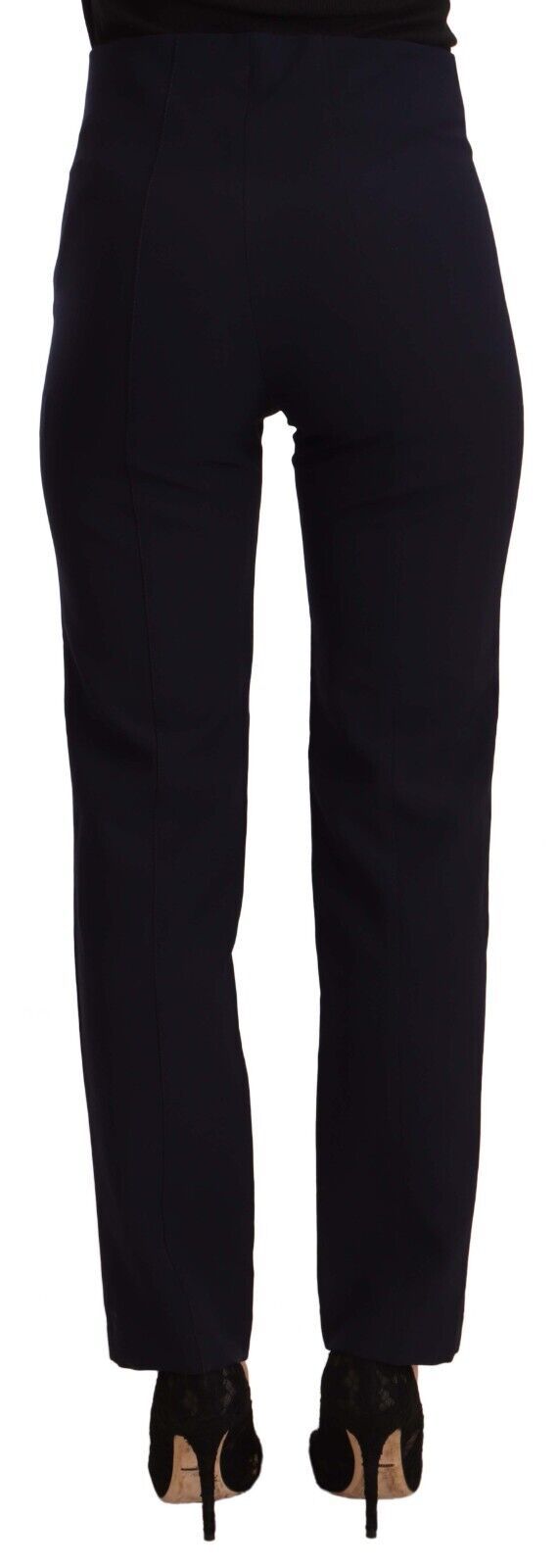 Черен полиестерен дамски прав панталон с висока талия AGLINI