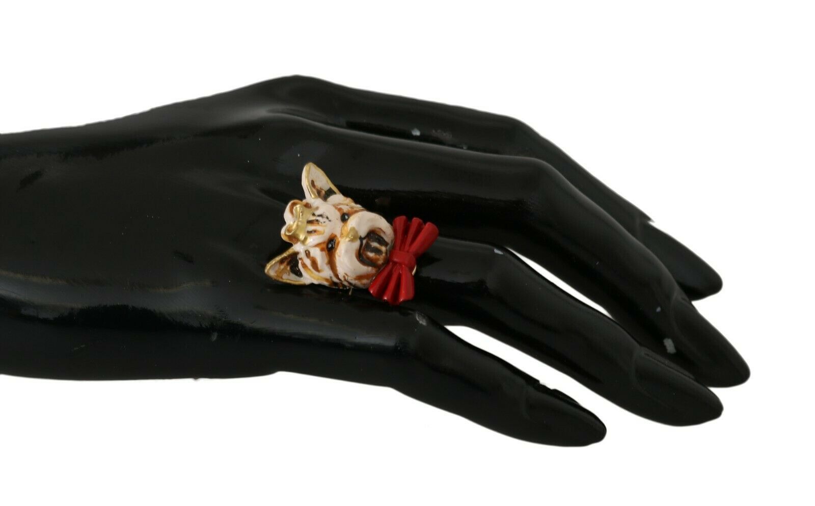Dolce &amp; Gabbana Златна месингова смола Бежов пръстен за аксесоари с марка за кучета