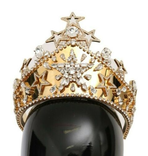 Dolce &amp; Gabbana Gold Crystal Star STRASS Crown Logo Diadem Tiara