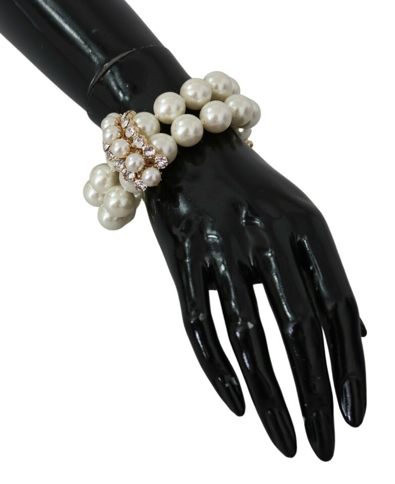 Гривна Dolce &amp; Gabbana с бели изкуствени перлени мъниста с полупрозрачни кристали
