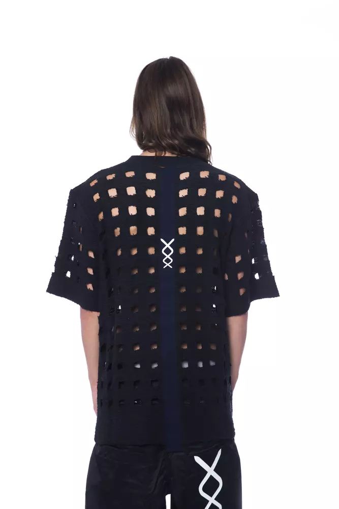 Nicolo Tonetto Sleek Black Perforated Cotton Tee