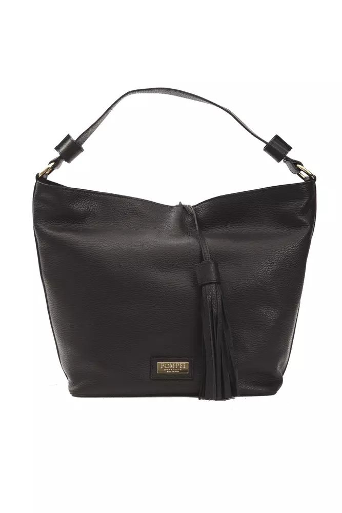 Черна кожена чанта за рамо Pompei Donatella
