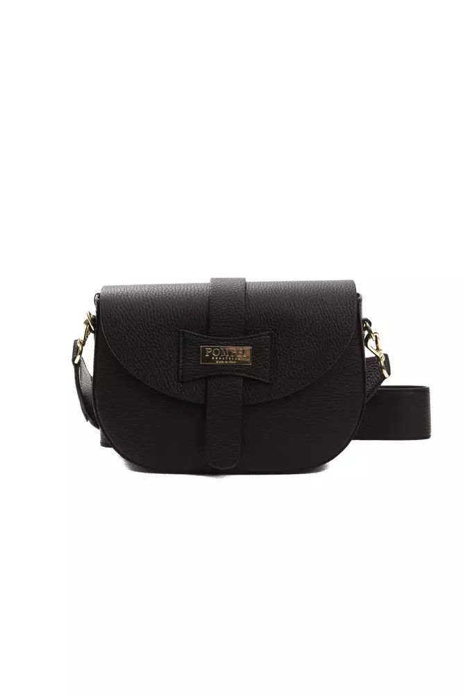 Черна кожена чанта през рамо Pompei Donatella