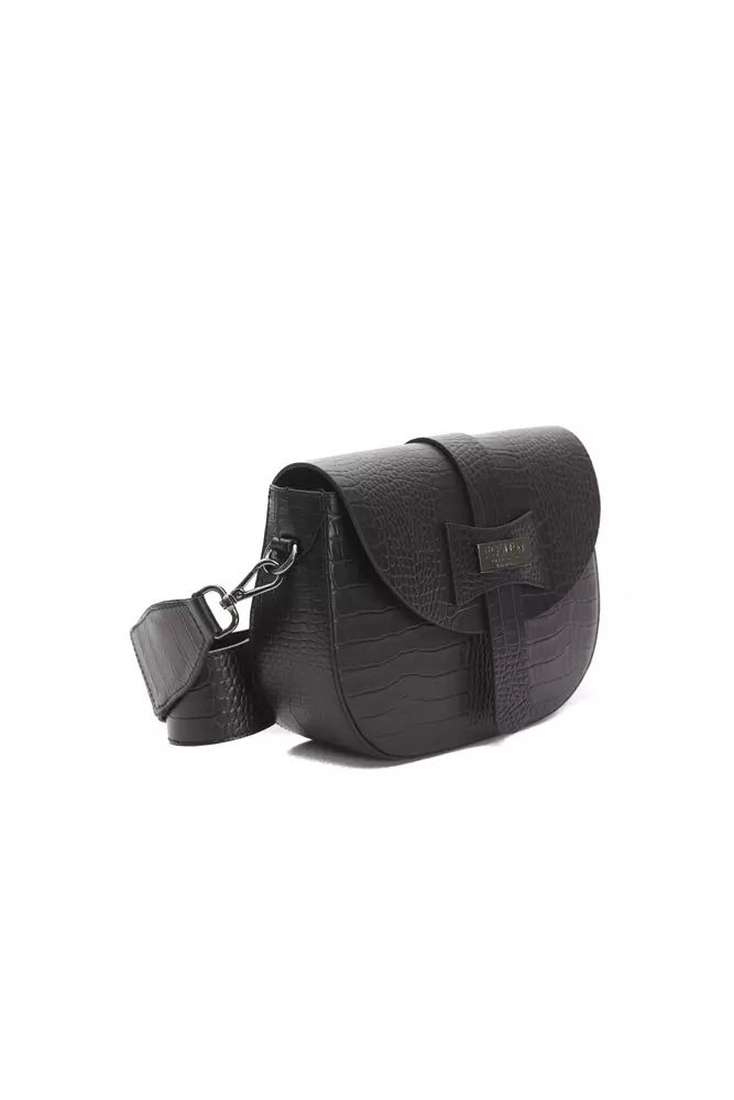 Черна кожена чанта през рамо Pompei Donatella